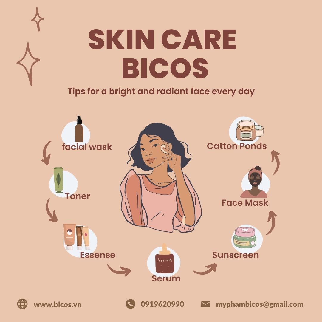 chăm sóc da cùng với mỹ phẩm bicos
